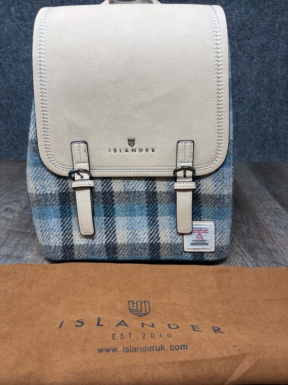 NEW Islander Scotland Harris Tweed Mini Jura Backpack - Blue Tartan W/ dust bag
